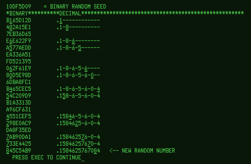 (output of random number algorithm test)